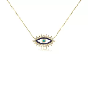 Evil Eye Pendant Necklace with Turquoise & Blue Sapphire