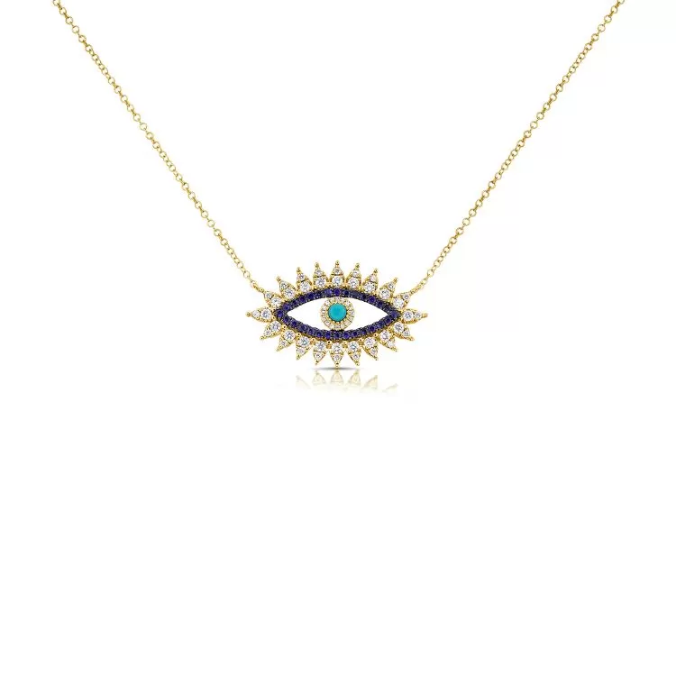 Evil Eye Pendant Necklace with Turquoise & Blue Sapphire