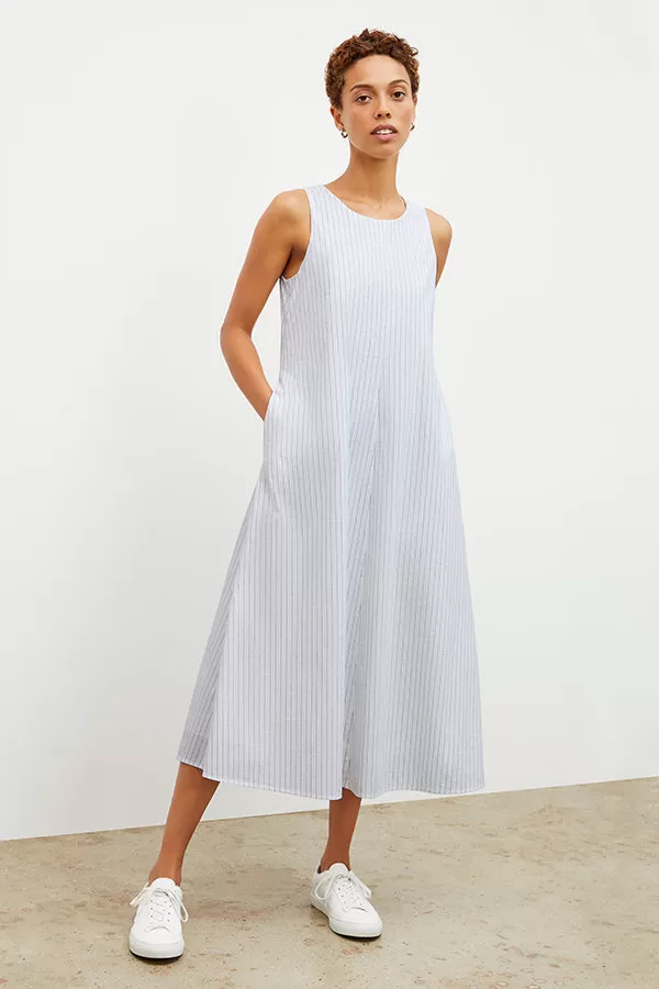 Fatima Dress - Poplin Stripe :: Blue / Ivory