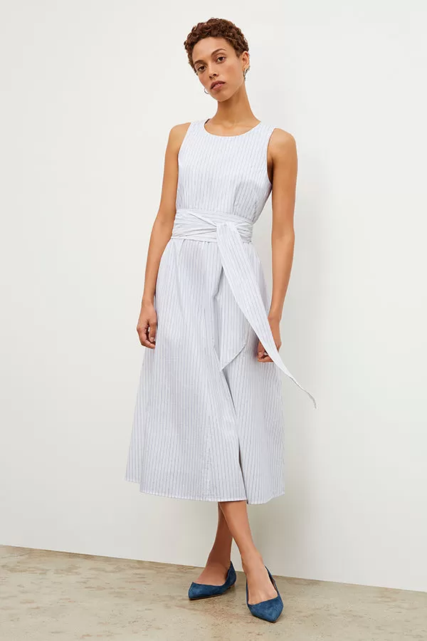 Fatima Dress - Poplin Stripe :: Blue / Ivory