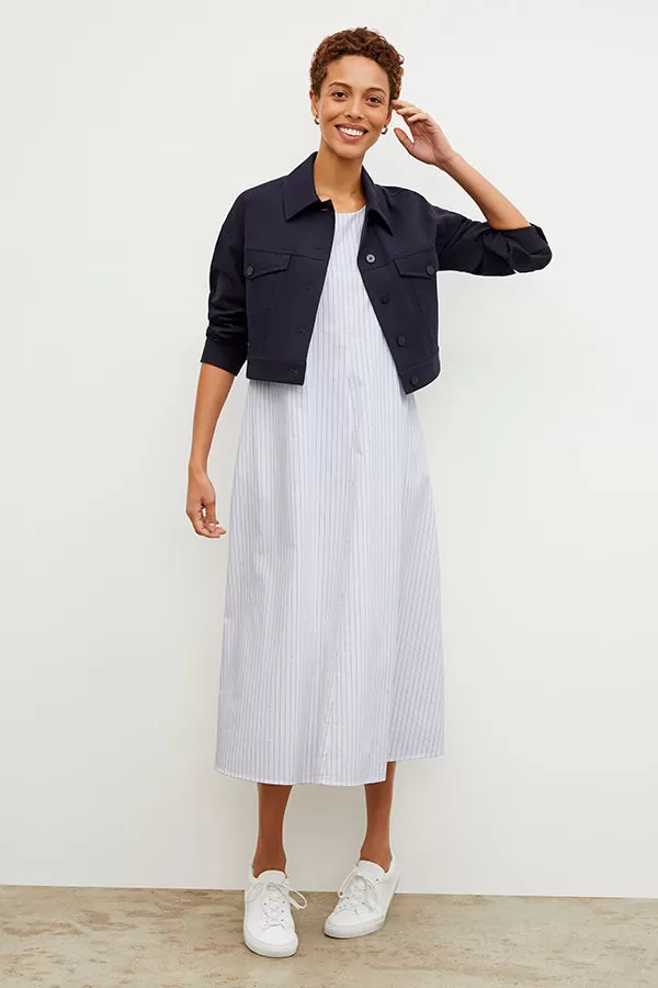 Fatima Dress - Poplin Stripe :: Blue / Ivory