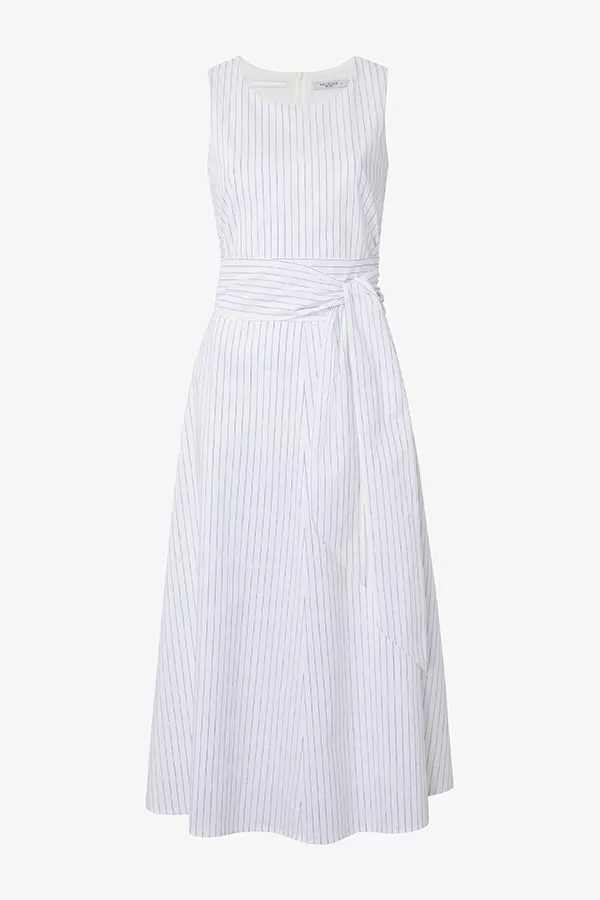 Fatima Dress - Poplin Stripe :: Blue / Ivory