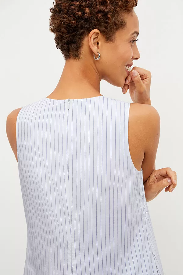 Fatima Dress - Poplin Stripe :: Blue / Ivory