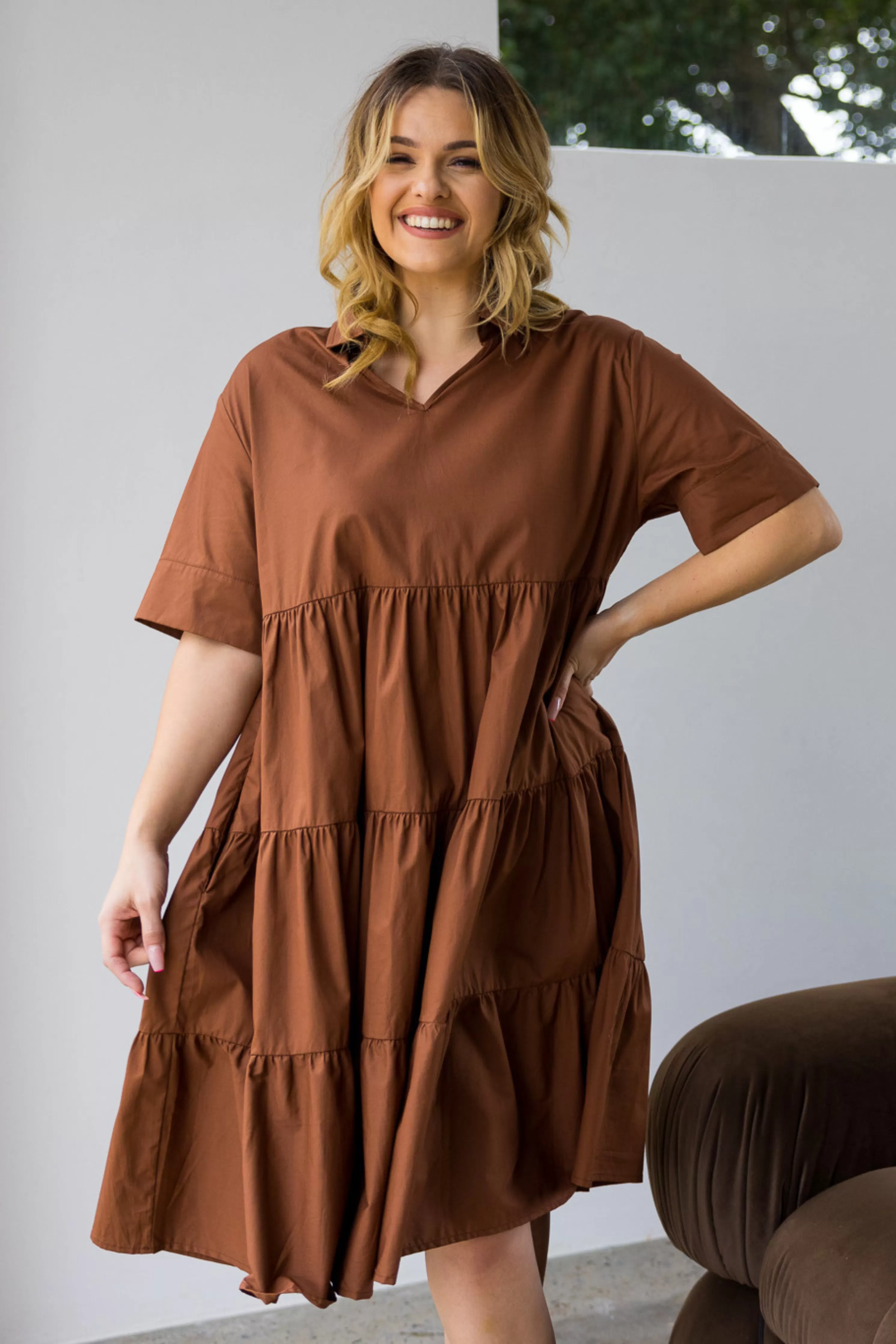 FINAL SALE Serenity Ruffle Dress in Cocoa