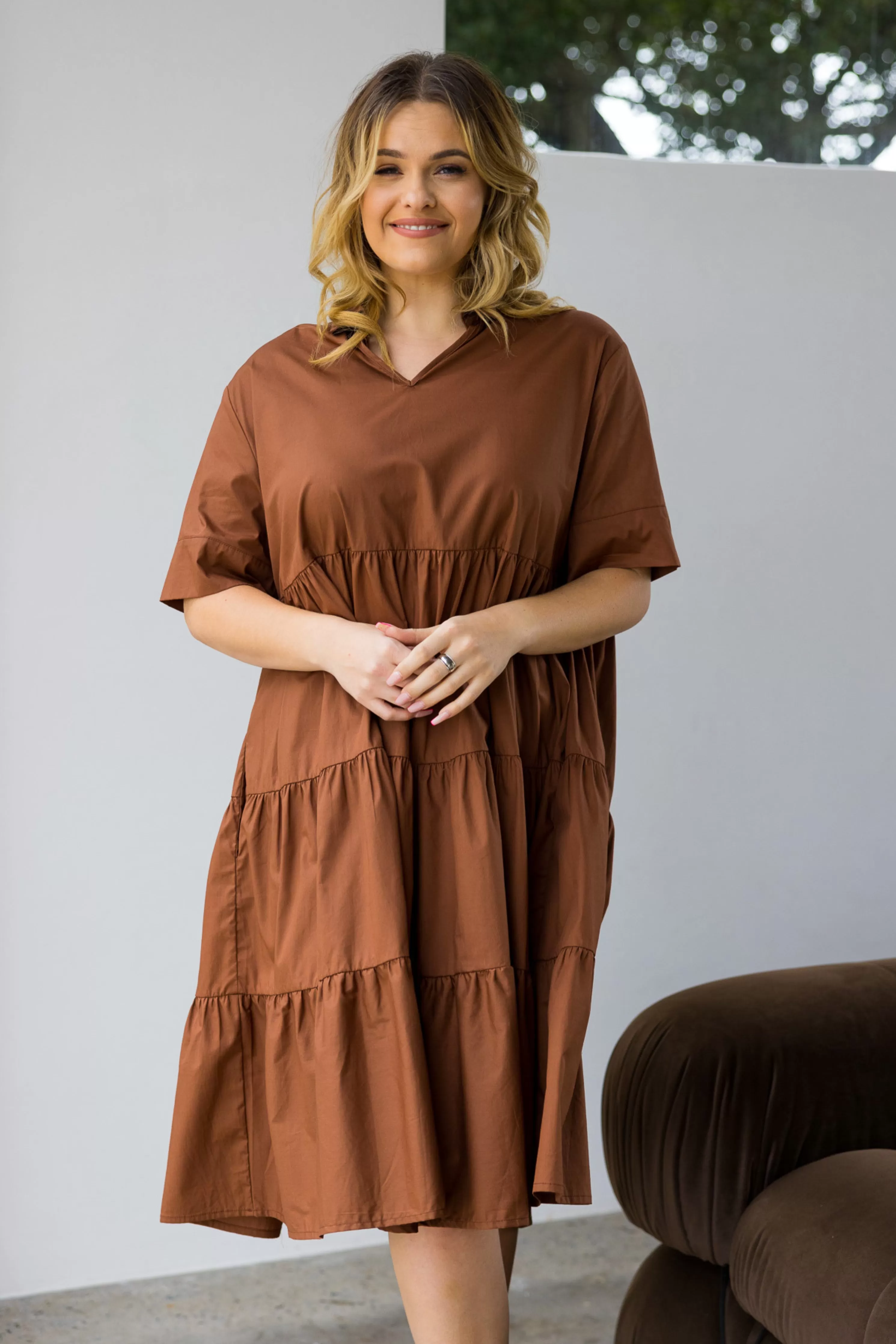 FINAL SALE Serenity Ruffle Dress in Cocoa