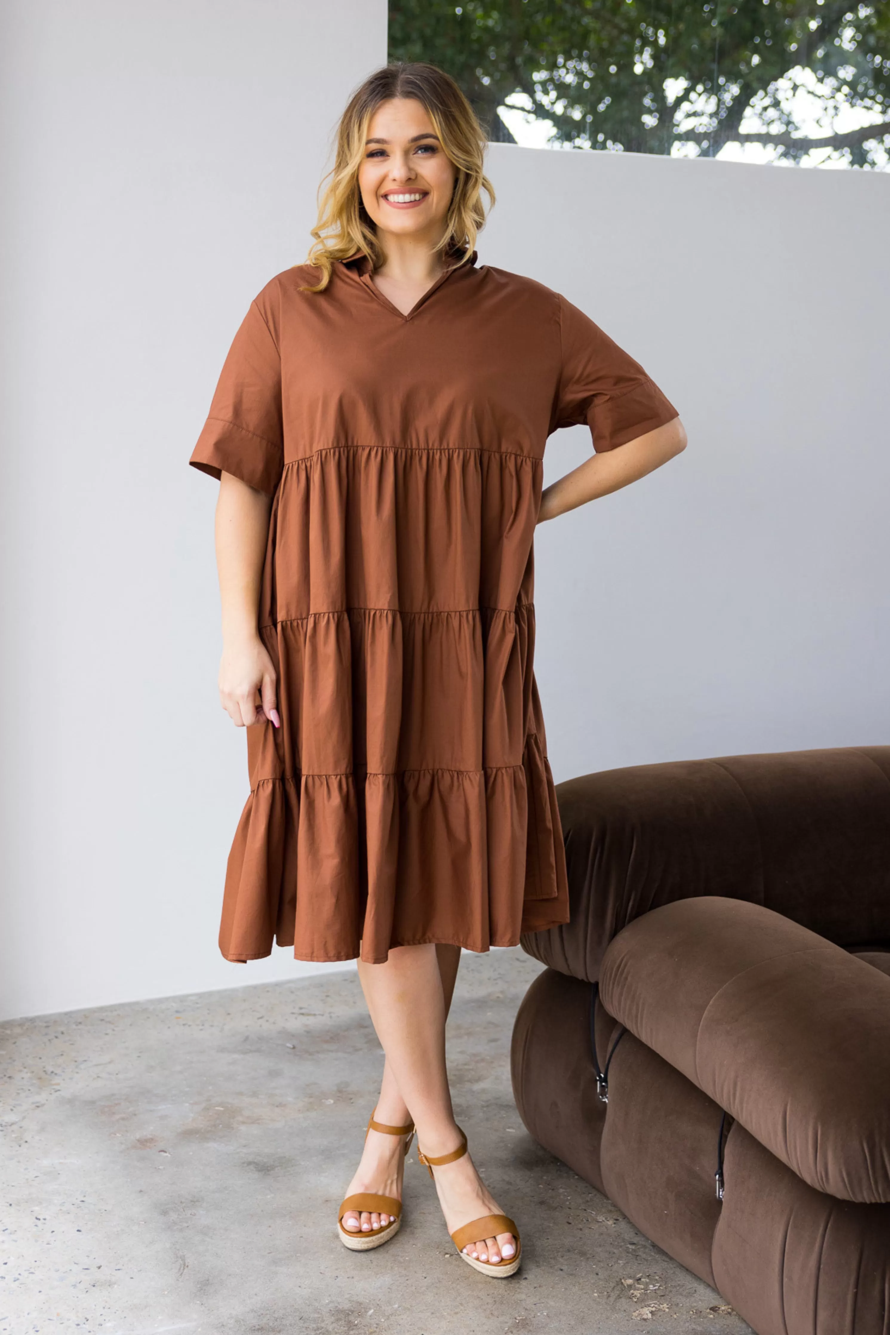 FINAL SALE Serenity Ruffle Dress in Cocoa