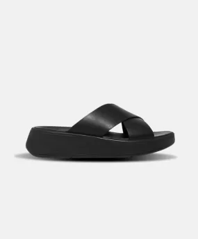 FitFlop F-Mode Leather Flatform Cross Slides Black