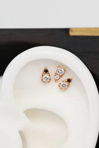 'Four' White & Black Diamond Stud