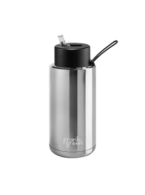 Frank Green Ceramic 34oz Bottle with Straw Lid (Chrome Silver, Midnight)