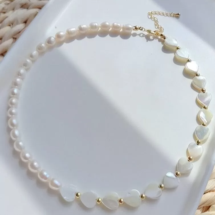 Freshwater Pearls and Puka Shell Beaded Necklace