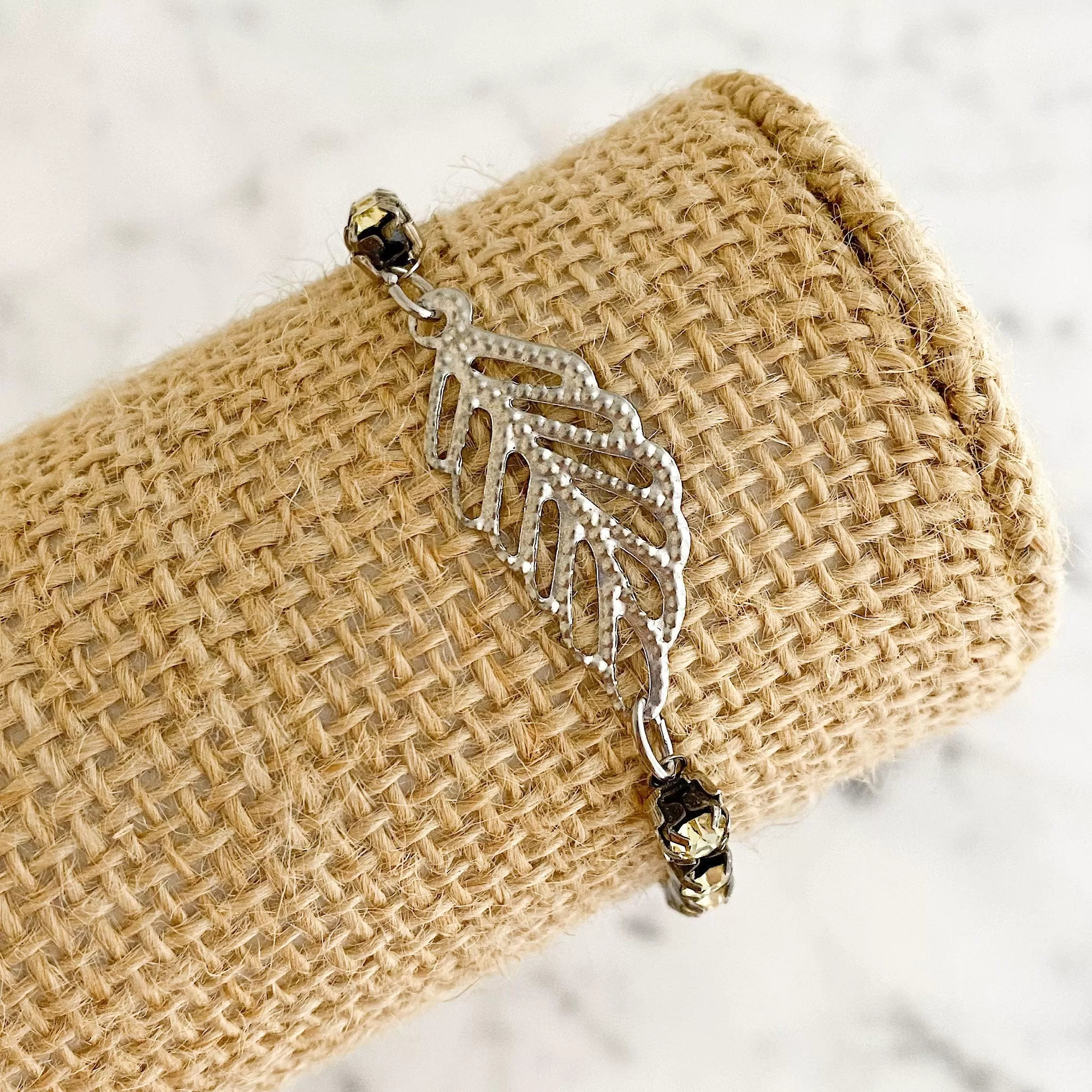 GABRIELLA yellow rhinestone leaf bracelet