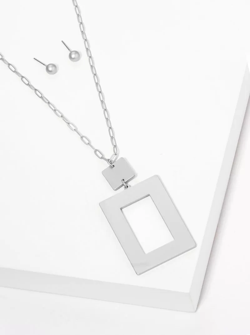 Geometric Silver Pendant Necklace Set