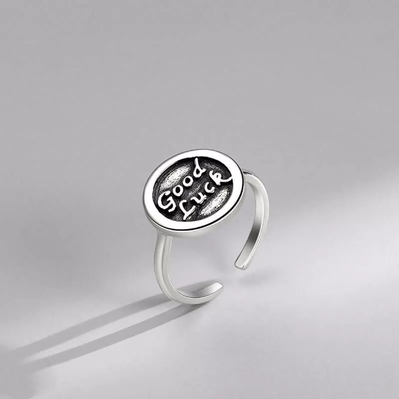 GoodLuck Letter Silver Adjustable Plain Ring