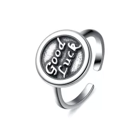 GoodLuck Letter Silver Adjustable Plain Ring