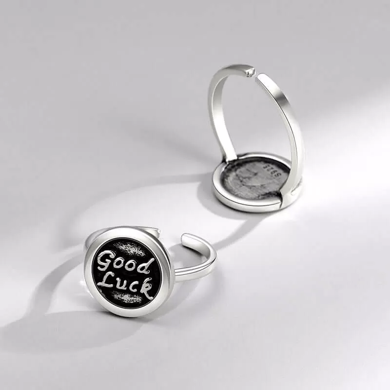 GoodLuck Letter Silver Adjustable Plain Ring