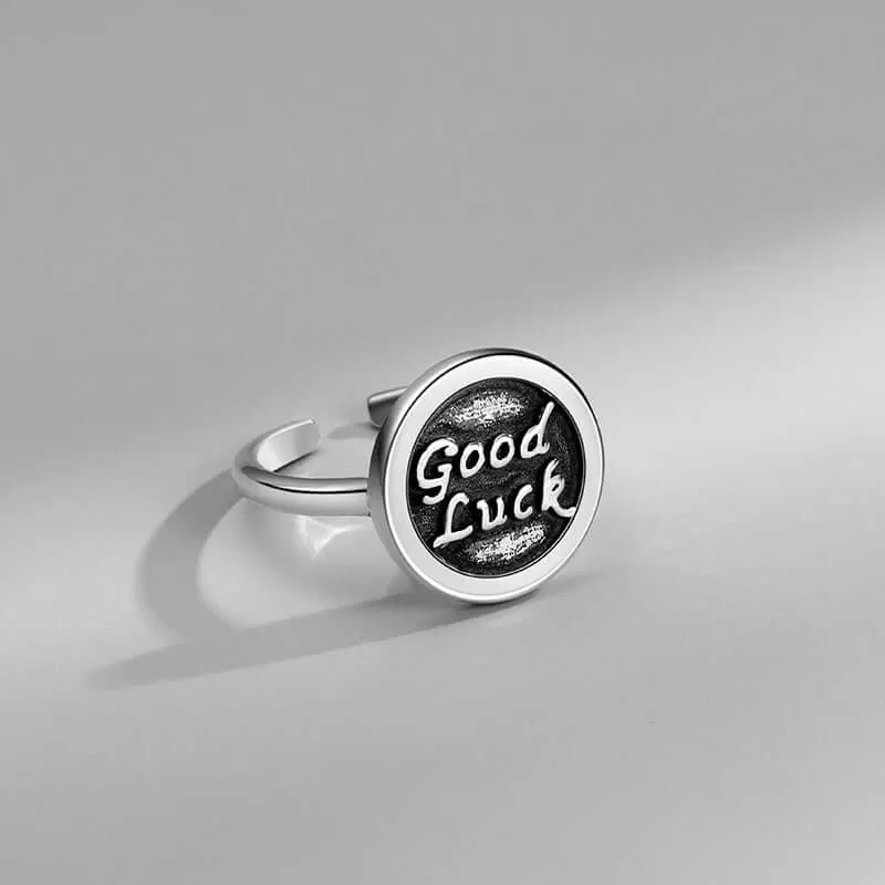 GoodLuck Letter Silver Adjustable Plain Ring