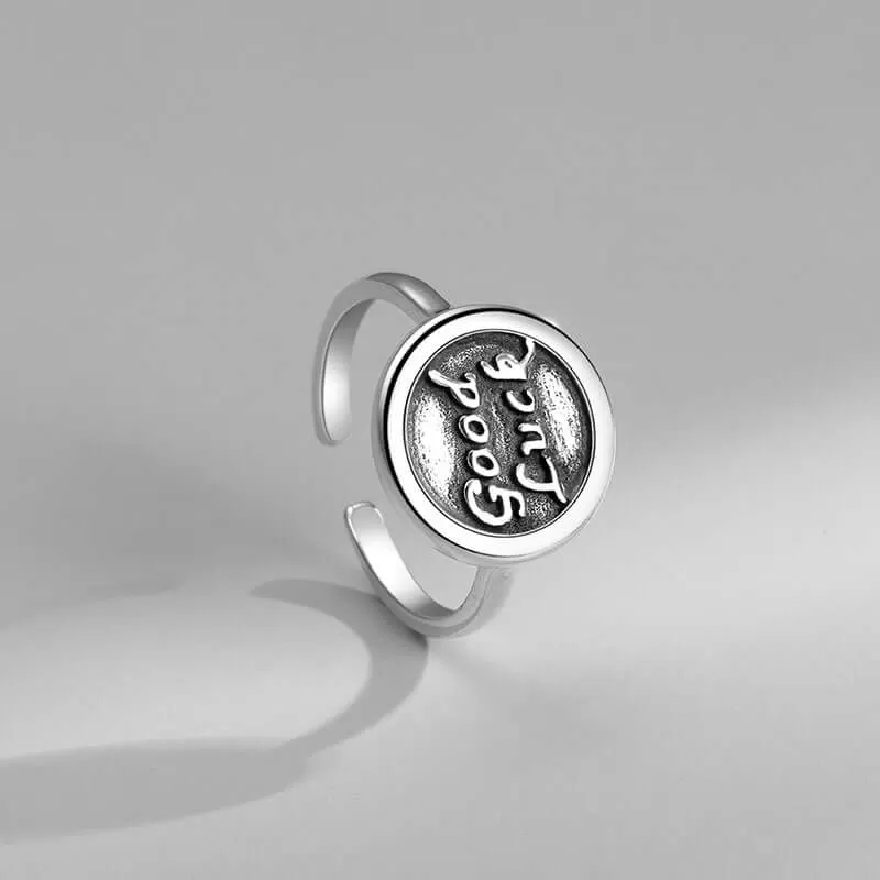 GoodLuck Letter Silver Adjustable Plain Ring