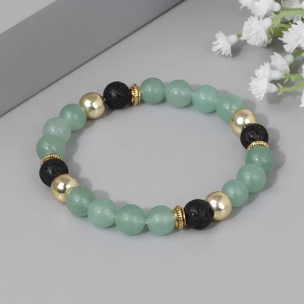 Green Aventurine Bracelet Gold Color Spacer Beads Bracelet