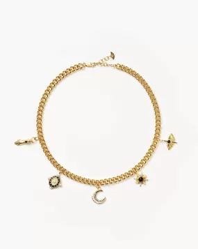 Harris Reed Symbols of Change Charm Choker | 18ct Gold Plated/Pearl & Onyx & Rainbow Moonstone