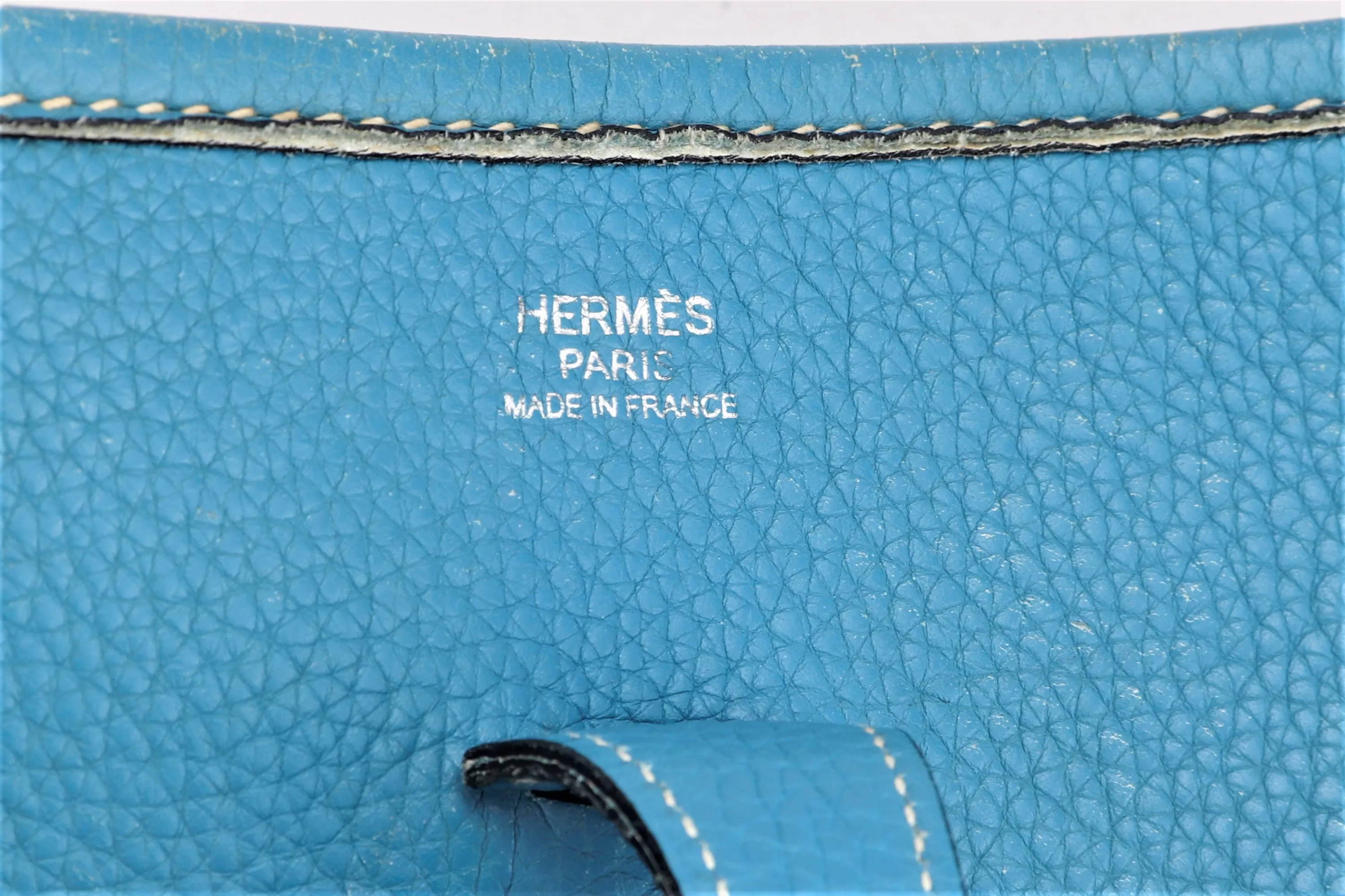 HERMES EVELYNE I [STAMP K (2007)] PM BLUE JEANS CLEMENCE LEATHER, WITH STRAP & DUST COVER