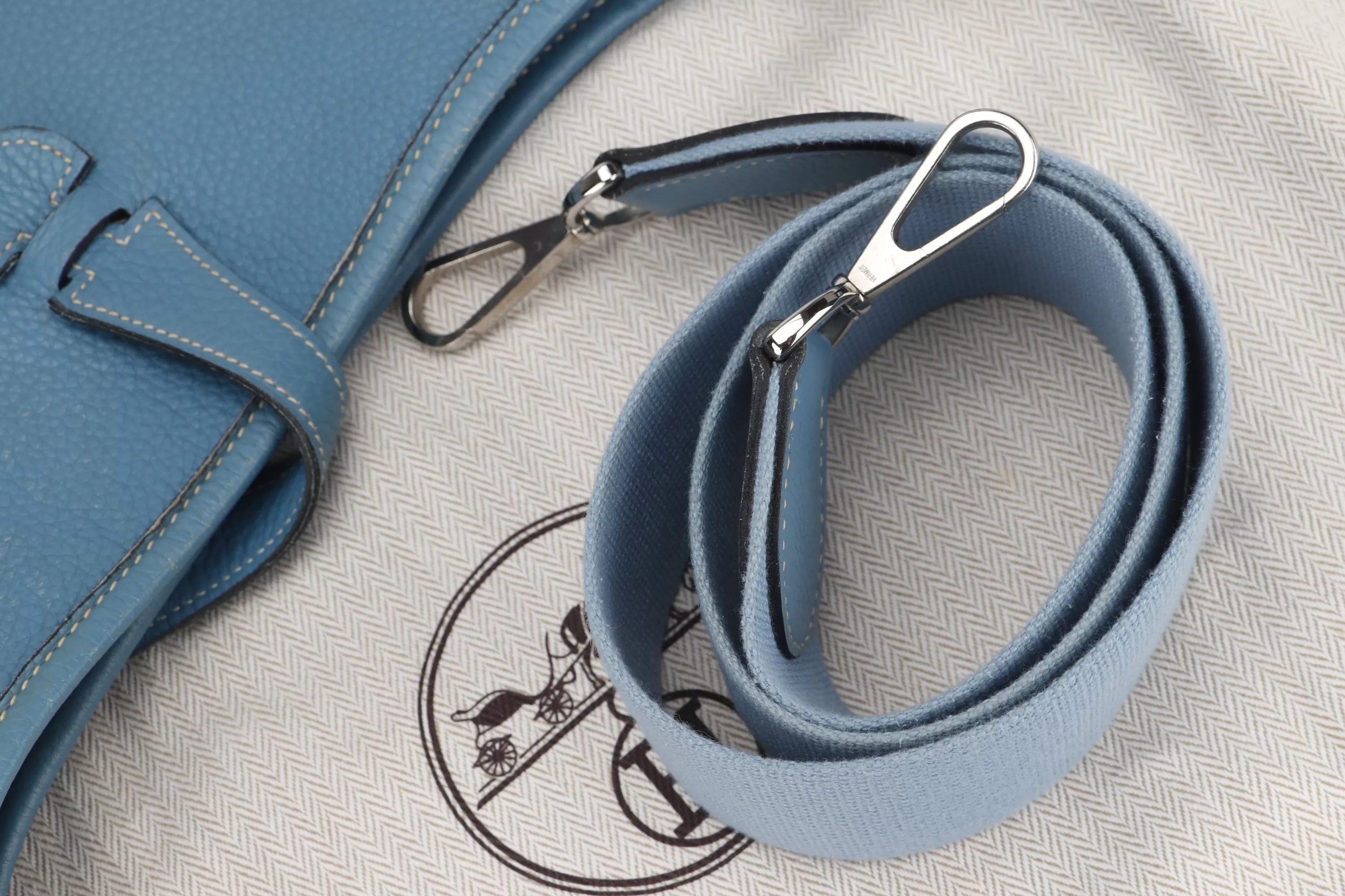 HERMES EVELYNE I [STAMP K (2007)] PM BLUE JEANS CLEMENCE LEATHER, WITH STRAP & DUST COVER