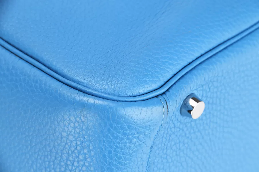 HERMES LINDY 30 (STAMP A) BLUE ZANZIBAR CLEMENCE LEATHER SILVER HARDWARE, WITH DUST COVER & BOX