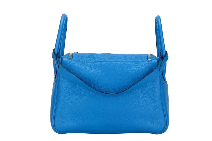 HERMES LINDY 30 (STAMP A) BLUE ZANZIBAR CLEMENCE LEATHER SILVER HARDWARE, WITH DUST COVER & BOX