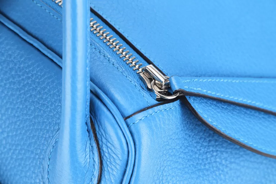 HERMES LINDY 30 (STAMP A) BLUE ZANZIBAR CLEMENCE LEATHER SILVER HARDWARE, WITH DUST COVER & BOX