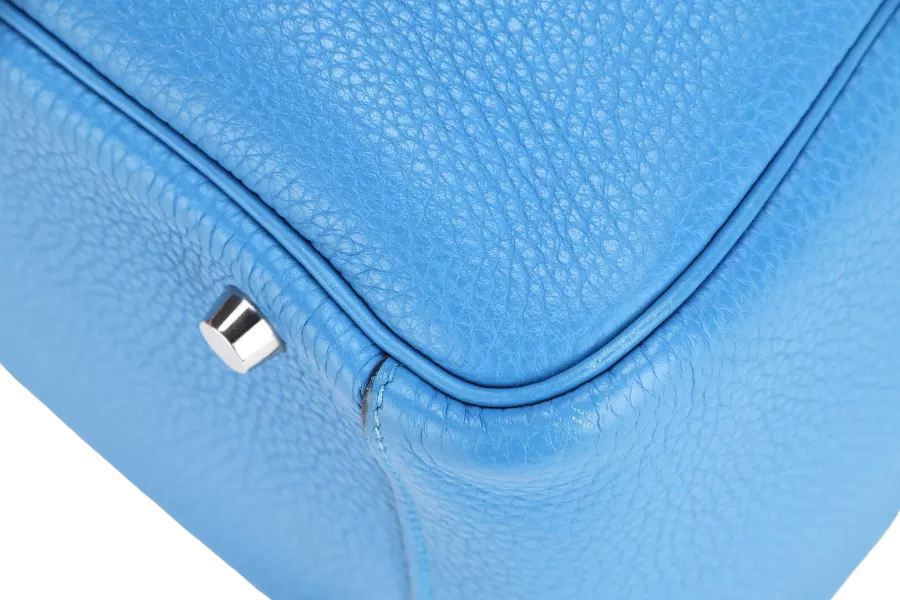 HERMES LINDY 30 (STAMP A) BLUE ZANZIBAR CLEMENCE LEATHER SILVER HARDWARE, WITH DUST COVER & BOX