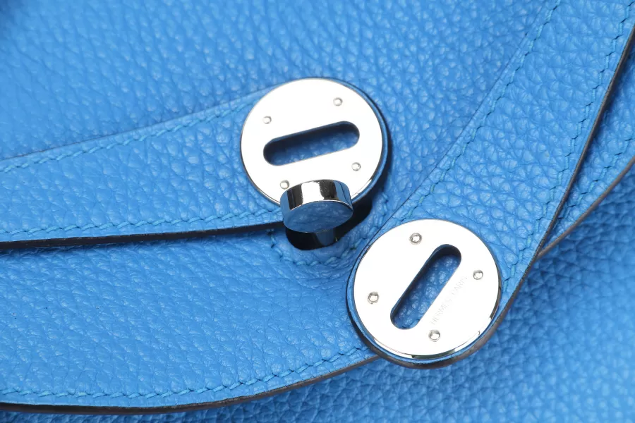 HERMES LINDY 30 (STAMP A) BLUE ZANZIBAR CLEMENCE LEATHER SILVER HARDWARE, WITH DUST COVER & BOX