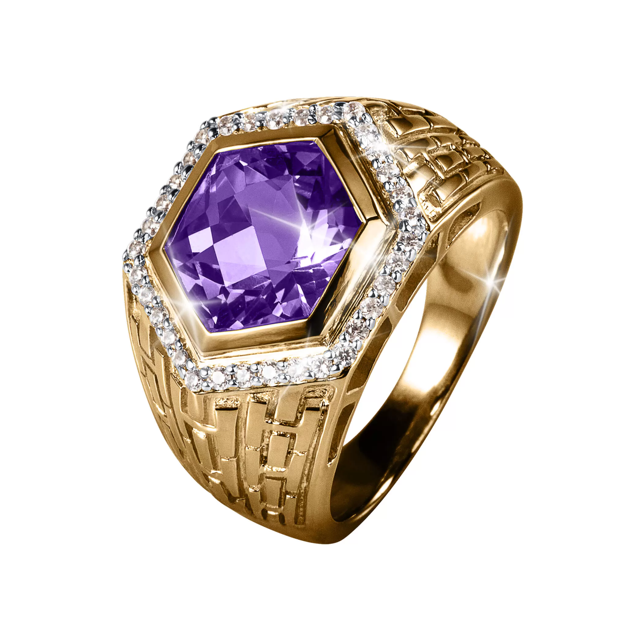 Hexagon Amethyst Men's Ring