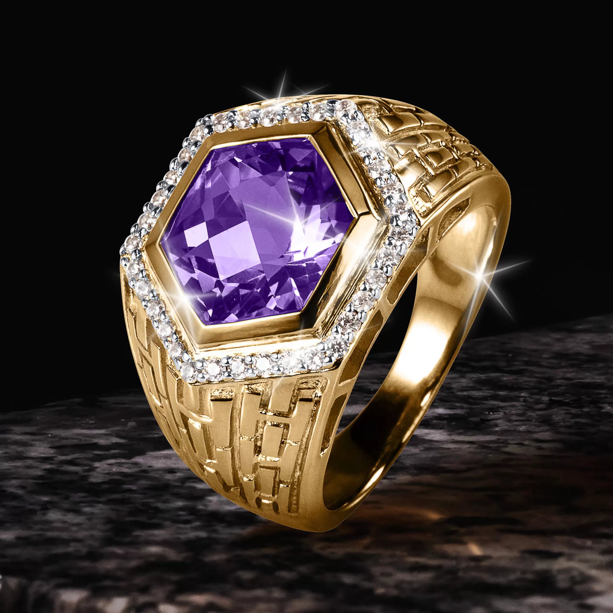 Hexagon Amethyst Men's Ring