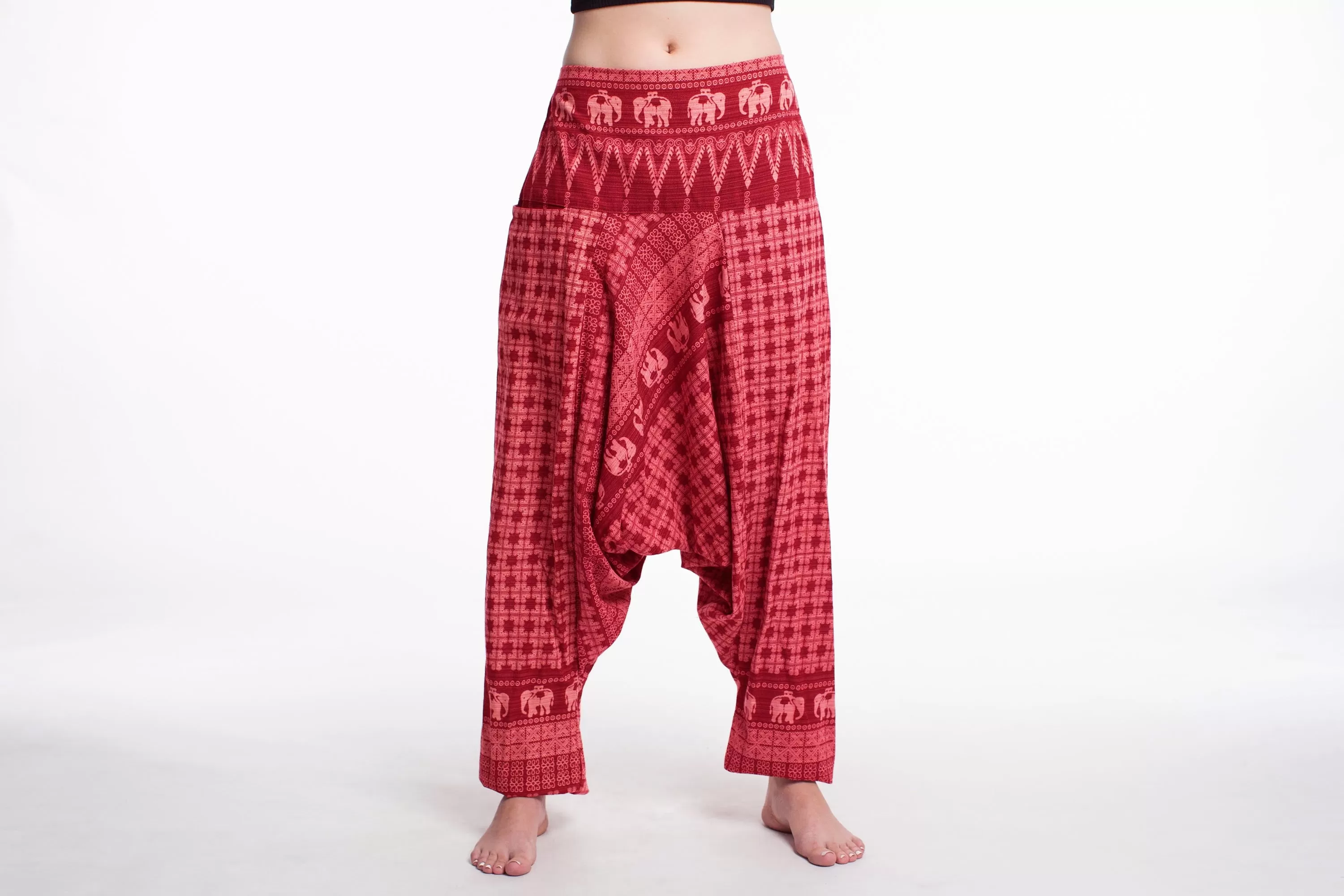 Hill Tribe Elephant Women's Elephant Pants in Red