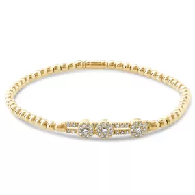 Hulchi Belluni Fidget Bracelet with Three Pave Diamond Moveable Stations Yellow Gold Stretch Stackable