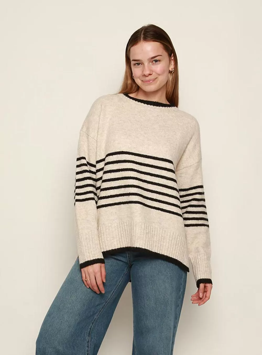 Ivy Stripe Knit-OATMEAL/BLACK