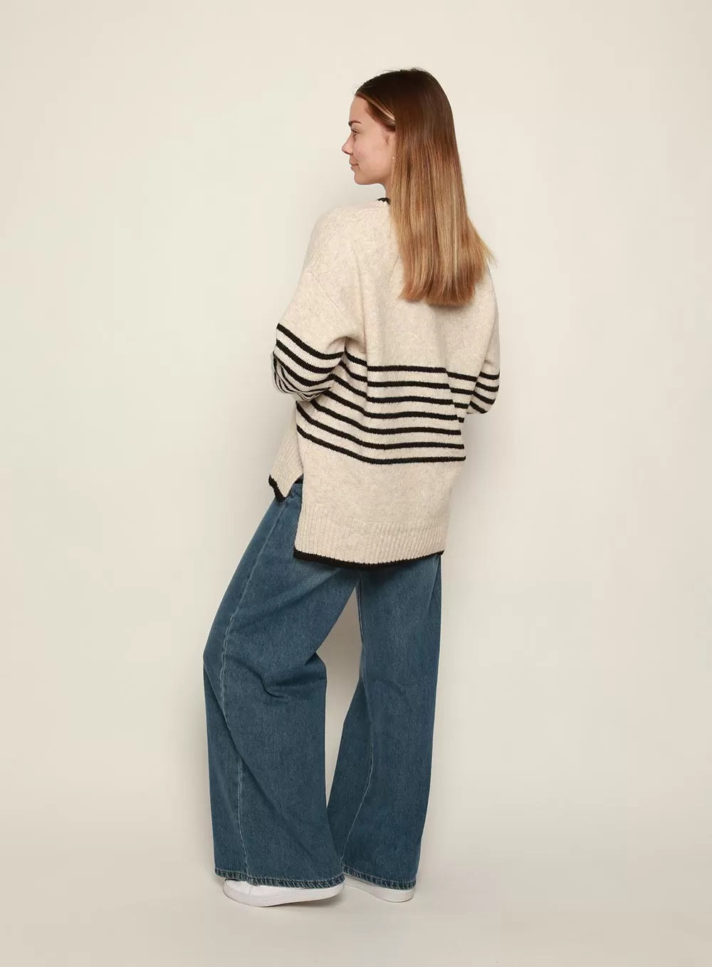 Ivy Stripe Knit-OATMEAL/BLACK