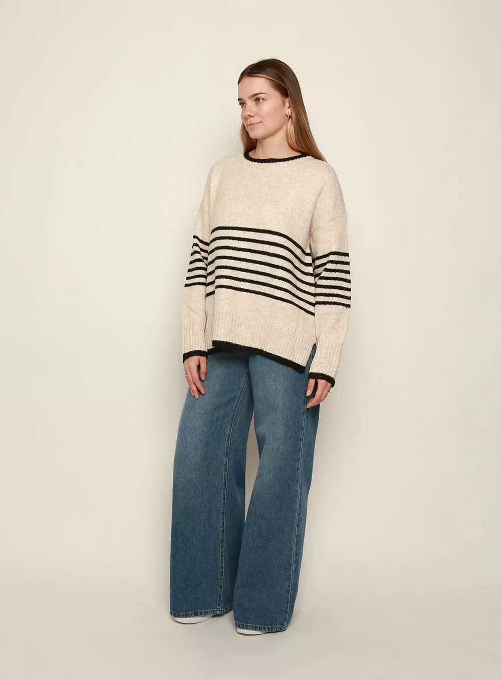 Ivy Stripe Knit-OATMEAL/BLACK