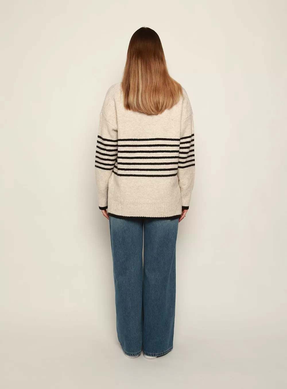 Ivy Stripe Knit-OATMEAL/BLACK