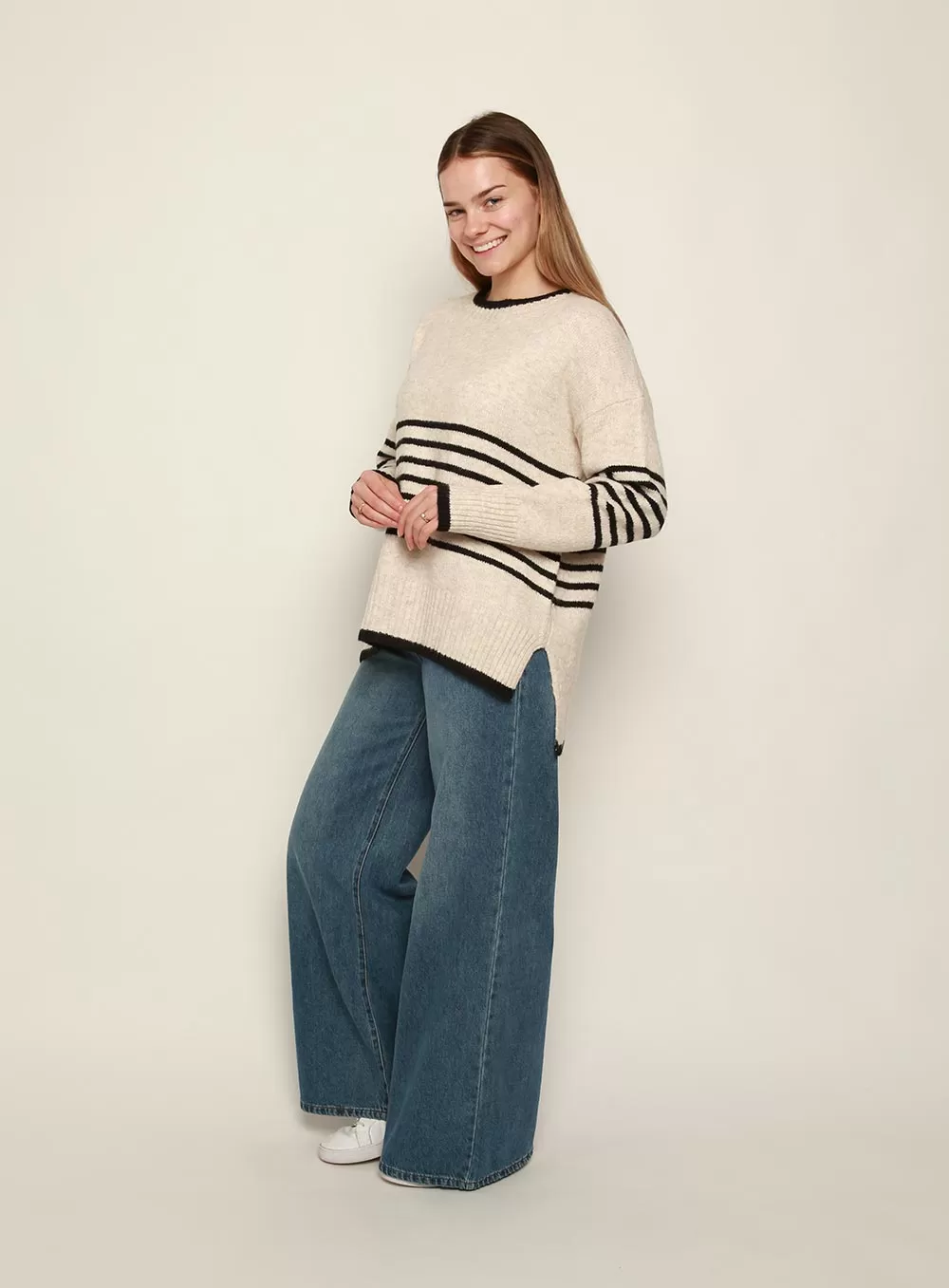 Ivy Stripe Knit-OATMEAL/BLACK