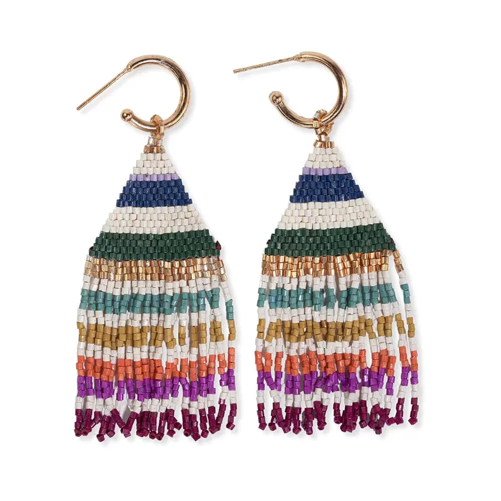 James Mini Gold Hoop Striped   Beaded Fringe Earrings, Multicolored | Ink   Alloy