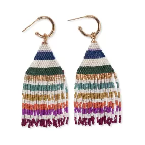 James Mini Gold Hoop Striped   Beaded Fringe Earrings, Multicolored | Ink   Alloy