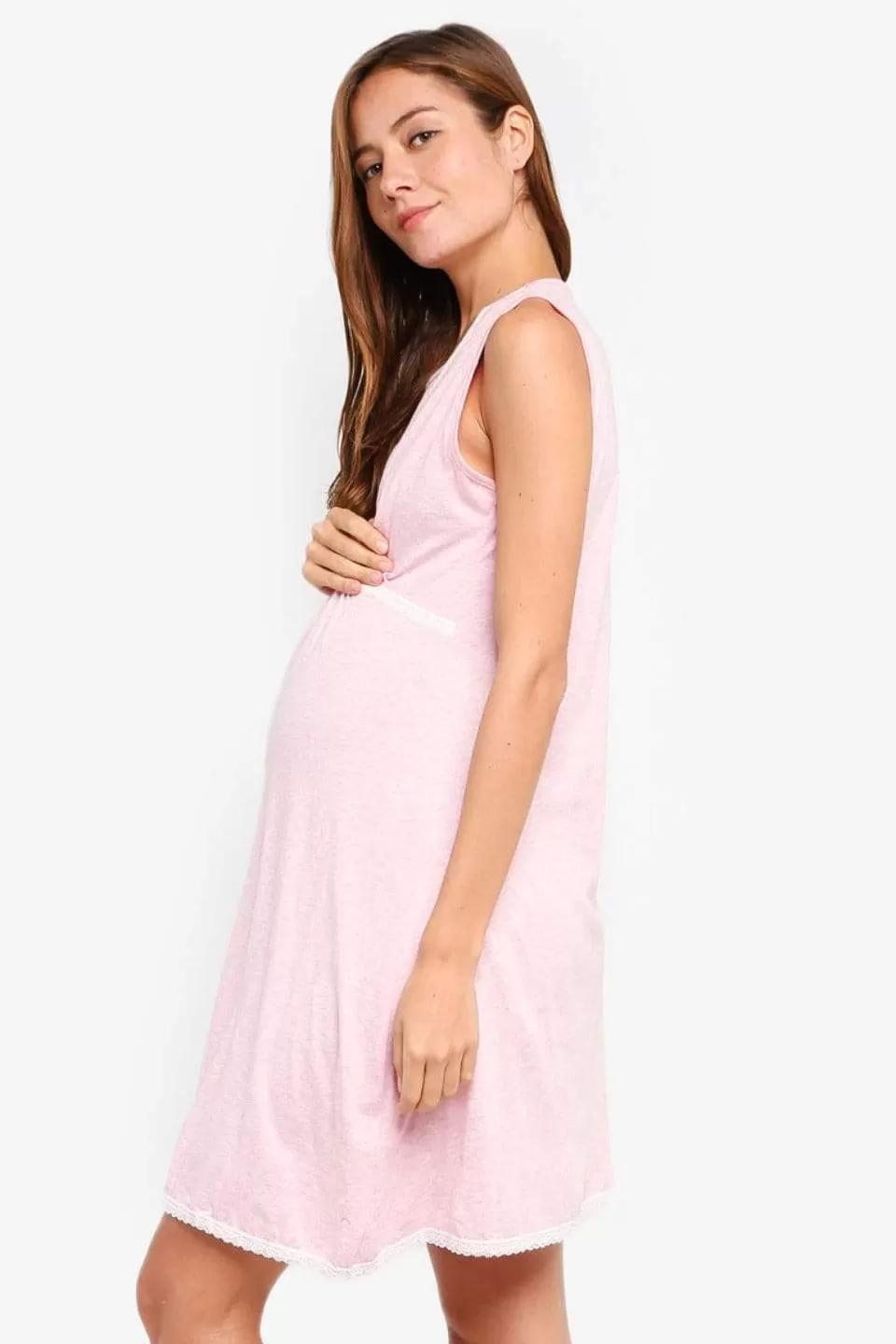 Jane Sleeveless Maternity and Nursing Gown H.Pink