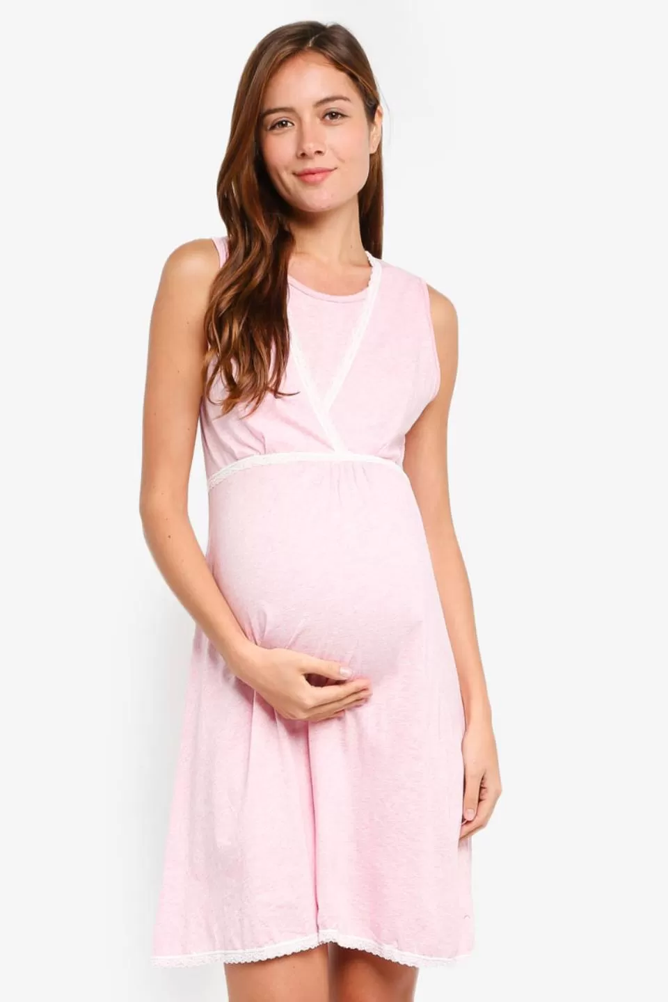 Jane Sleeveless Maternity and Nursing Gown H.Pink