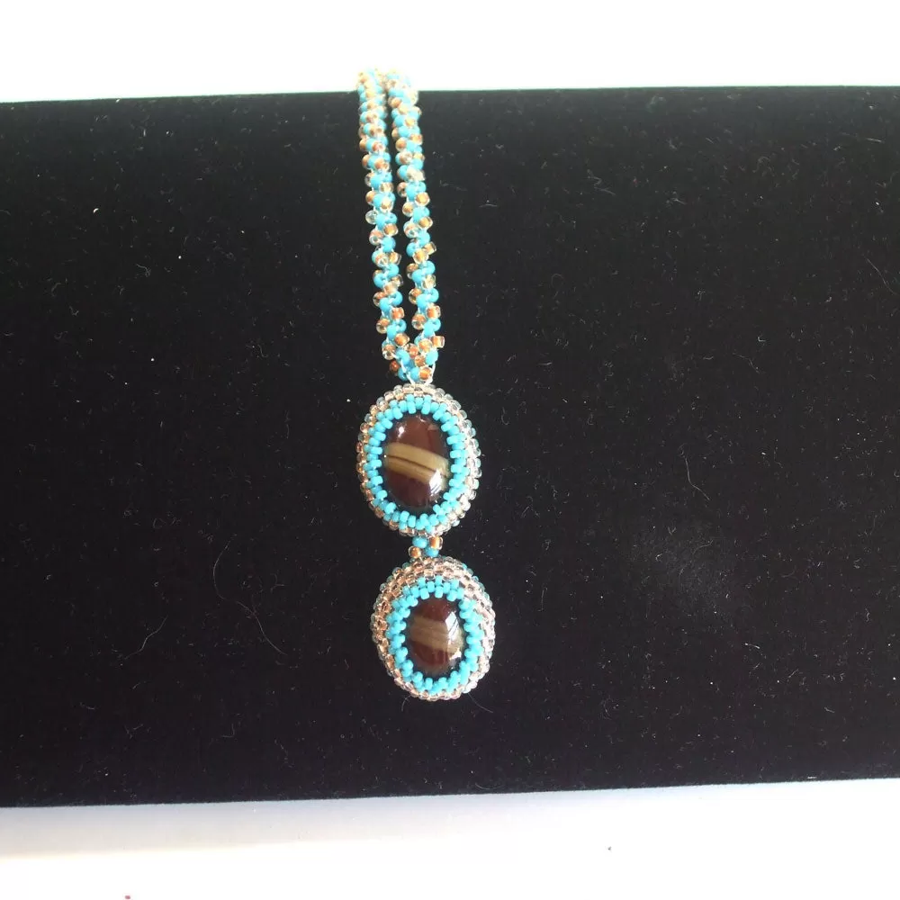 Kalid, Twin Beaded Bezel Cabochon Pendant, Necklace