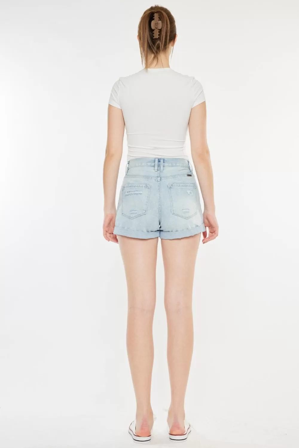 Kancan High Rise Repaired Mom Denim Shorts