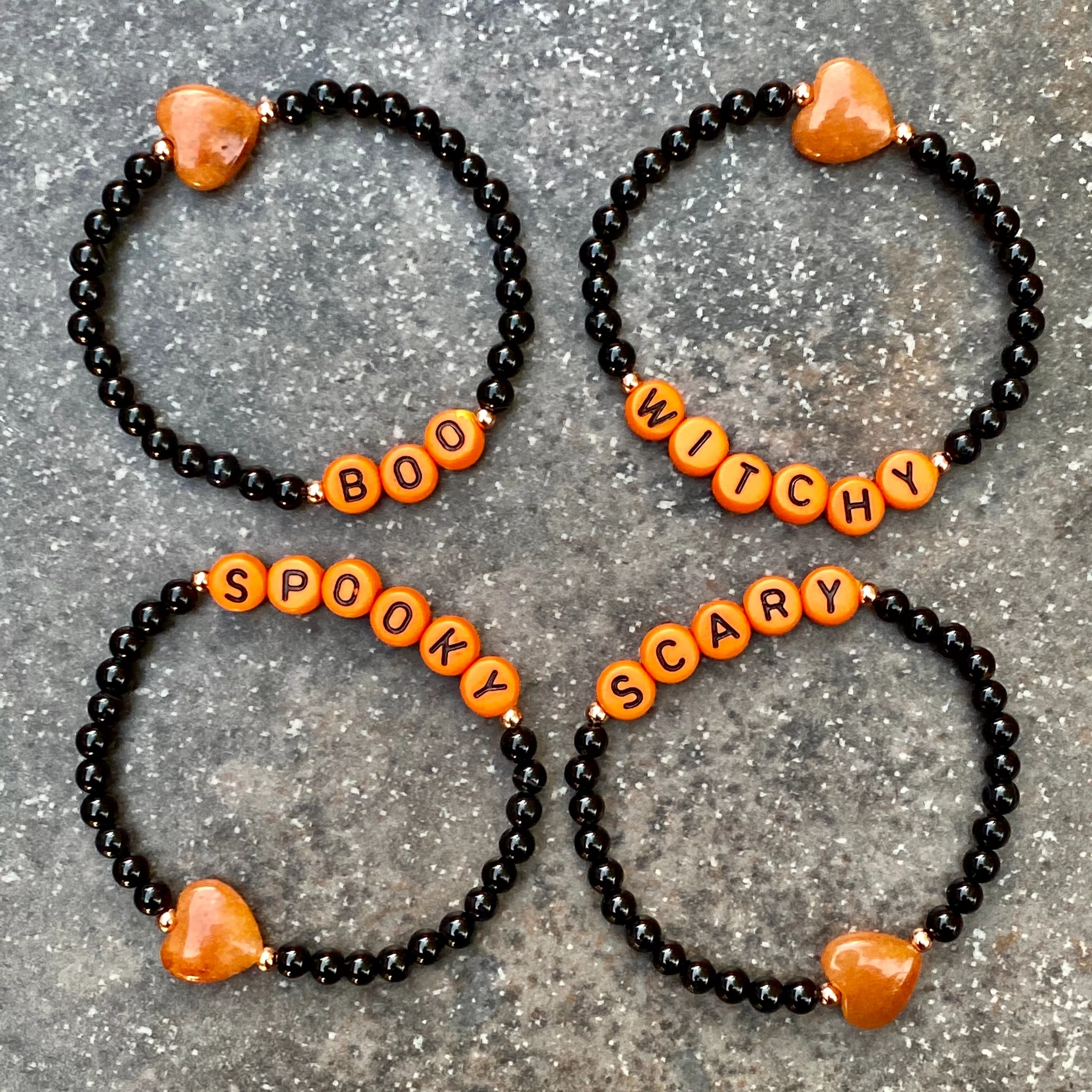 Kid’s Halloween gemstone Phrase bracelets