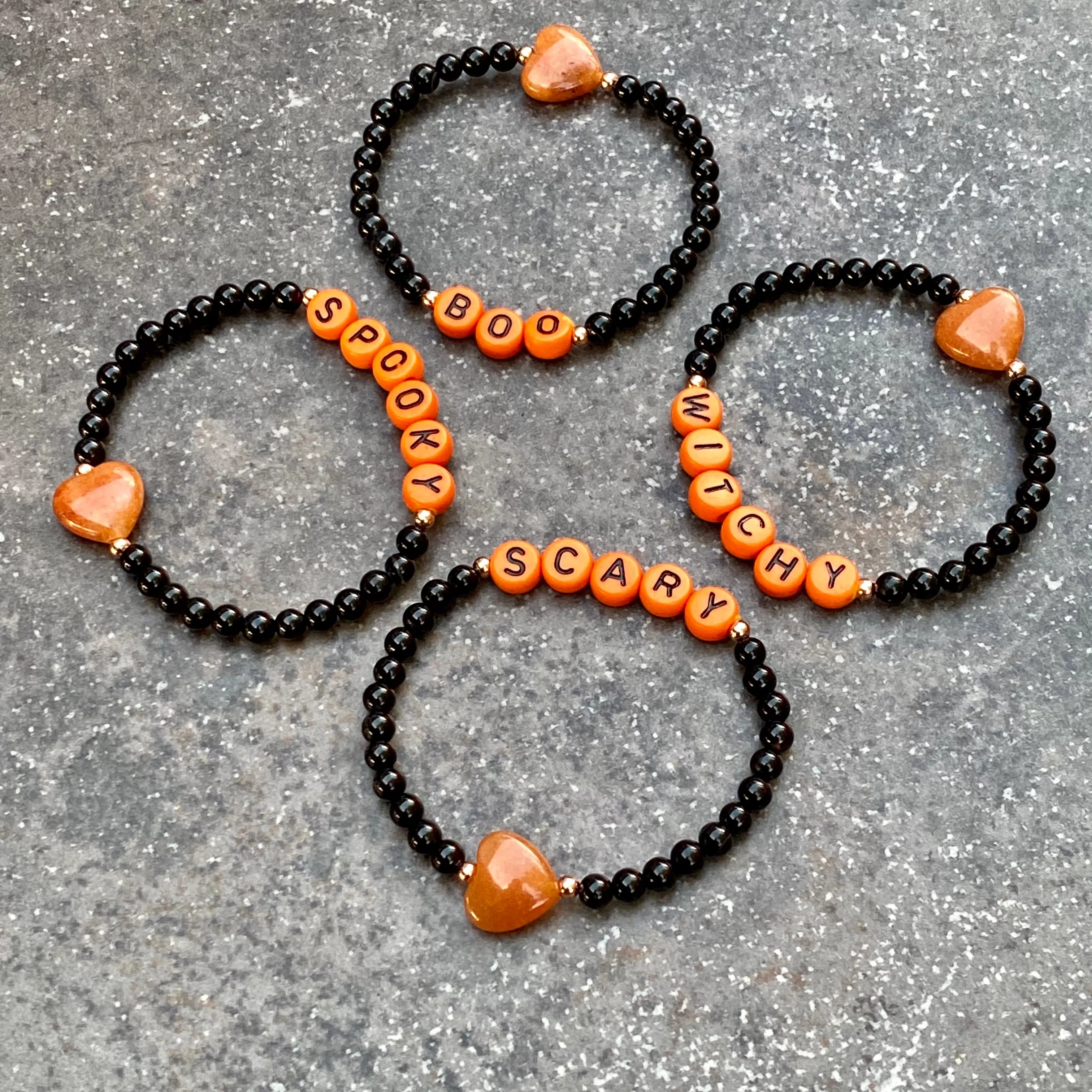 Kid’s Halloween gemstone Phrase bracelets