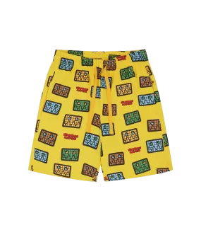 KIDS JUMBLE ROBOT A/O PRINT SHORTS - YELLOW