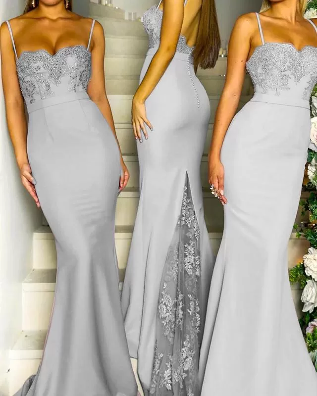 Lace Appliques Sweetheart Mermaid Spaghetti Straps Bridesmaid Dresses Long