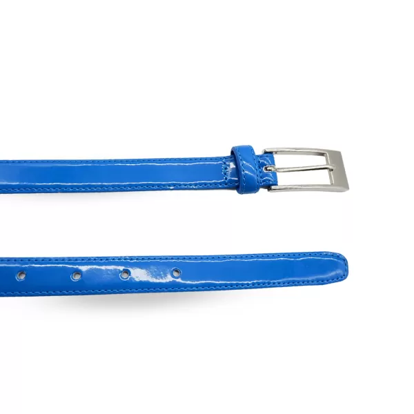 LACEY - Women's Blue Glossy Genuine Leather Patent Belt